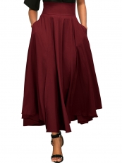 High Waist Casual A-Line Pleated Belted Skirt with Pocket