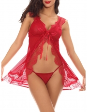 Sexy Lingerie Lace Babydoll Open Front Chemise Sleepwear