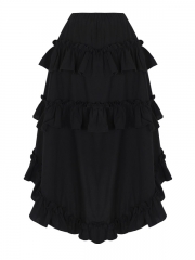 Black 3 Tiered Boho Layered Pleated Ruffle Cotton Maxi Skirt