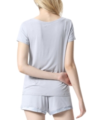 Women's V Neck Short Sleeve Sleepwear Cotton Pajama Set
