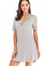 Women's Nightgown Cotton Sleep Shirt Short Sleeves Sleepwear