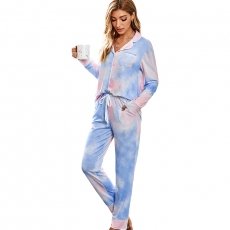 Lady Nightwear Loungewear Set Long Sleeve Pajamas Sleepwear 