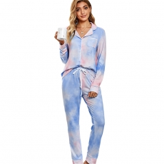Lady Nightwear Loungewear Set Long Sleeve Pajamas Sleepwear 