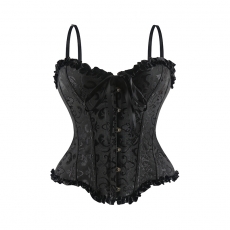 Vintage Steel Boned Jacquard Overbust Corset Top With Straps