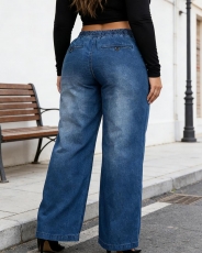Wide Leg Plus Size Drawstring High Waist,Vintage Denim Jean