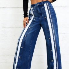 Women's Mid-Rise Straight Leg Jeans-Button-Front Denim Pants