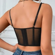 Black Lace Corset Bustier Top for Women-Push Up Bow Camisole