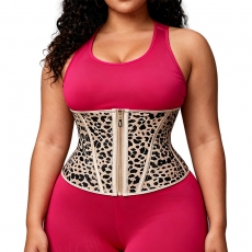 Leopard Print Zipper Latex Waist Trainer Corset for women