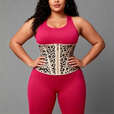 Leopard Print Zipper Latex Waist Trainer Corset for women