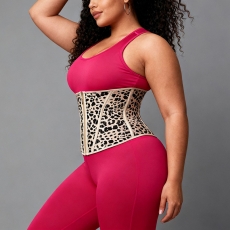 Leopard Print Zipper Latex Waist Trainer Corset for women