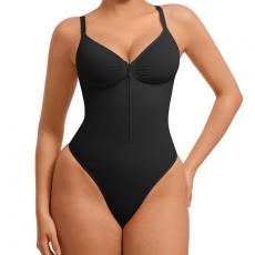 Double strap Front Zipper Tummy Control Bodysuit Shaper 