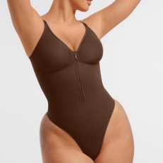 Double strap Front Zipper Tummy Control Bodysuit Shaper 
